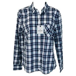 UNTUCKit Women's Size 6 Sorbo Plaid Long Sleeve Blue White Shirt NWT